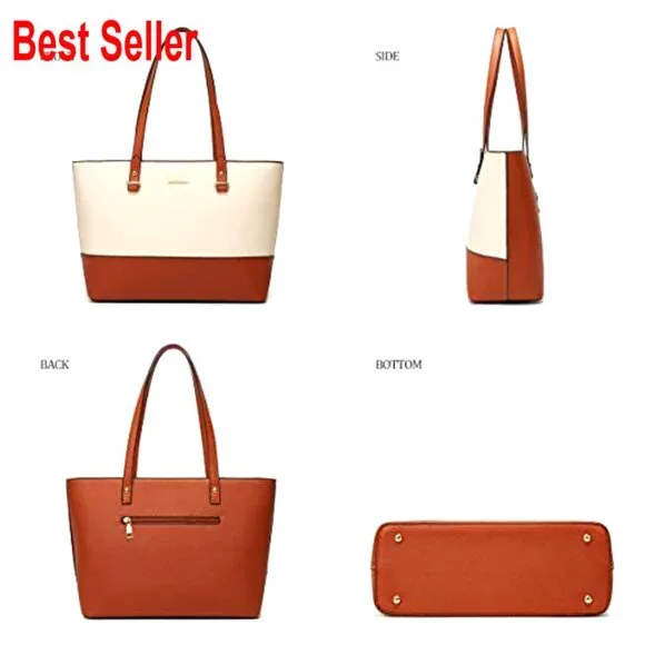 Faux Leather Tote Satchel Purse Set with Crossbody Bag - Picture 3 of 7